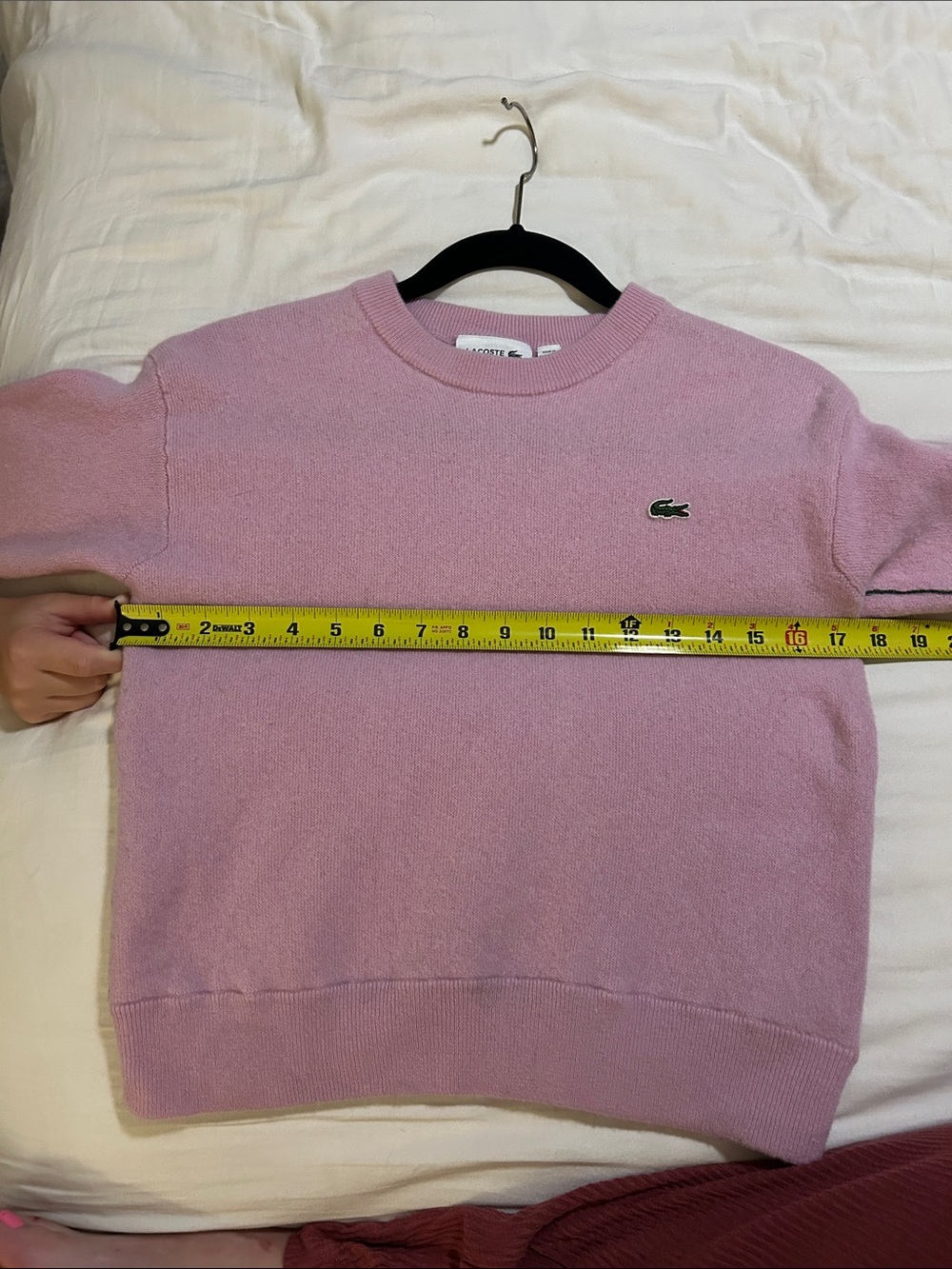 Lacoste 100% Wool Sweater Pink | Classic Crocodile Logo Knit Pullover like new - Picture 6 of 11